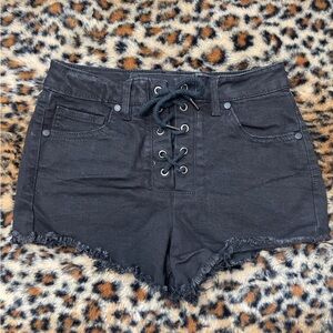 Refuge Black Lace-Up High Waist Shorts
